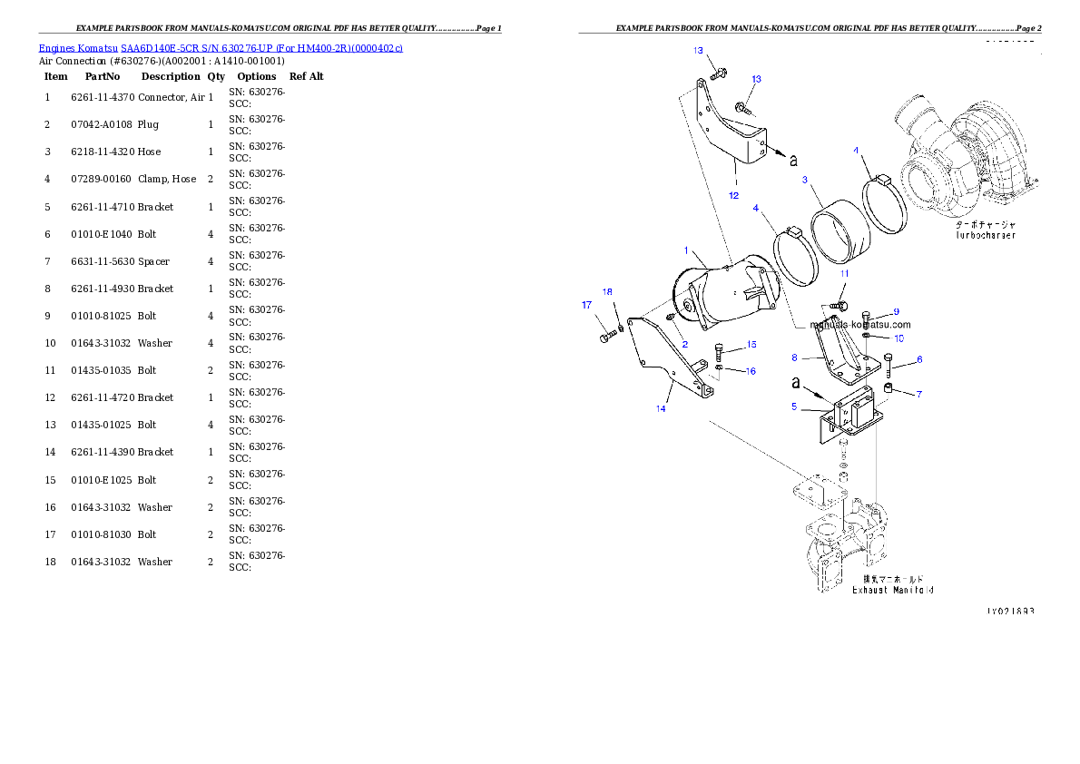 SAA6D140E-5CR S/N 630276-UP (For HM400-2R) Partsbook