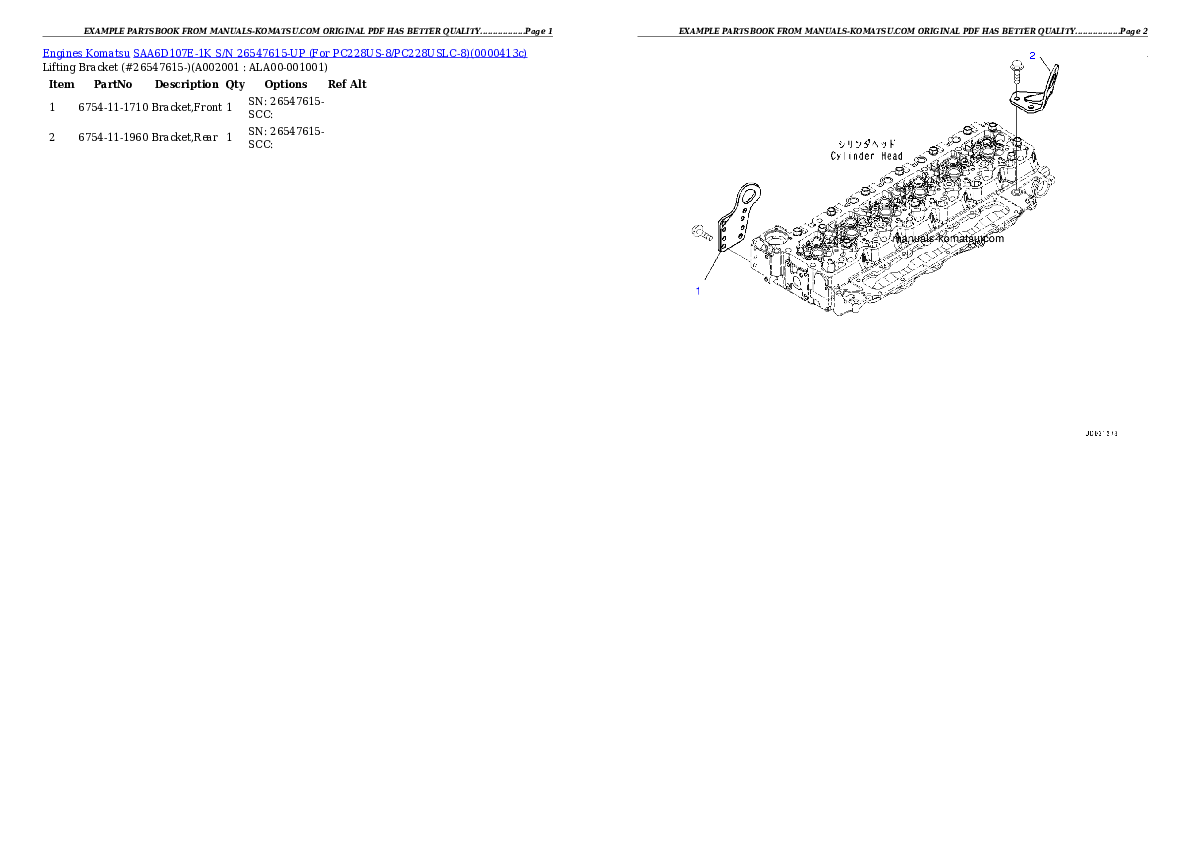 SAA6D107E-1K S/N 26547615-UP (For PC228US-8/PC228USLC-8) Partsbook