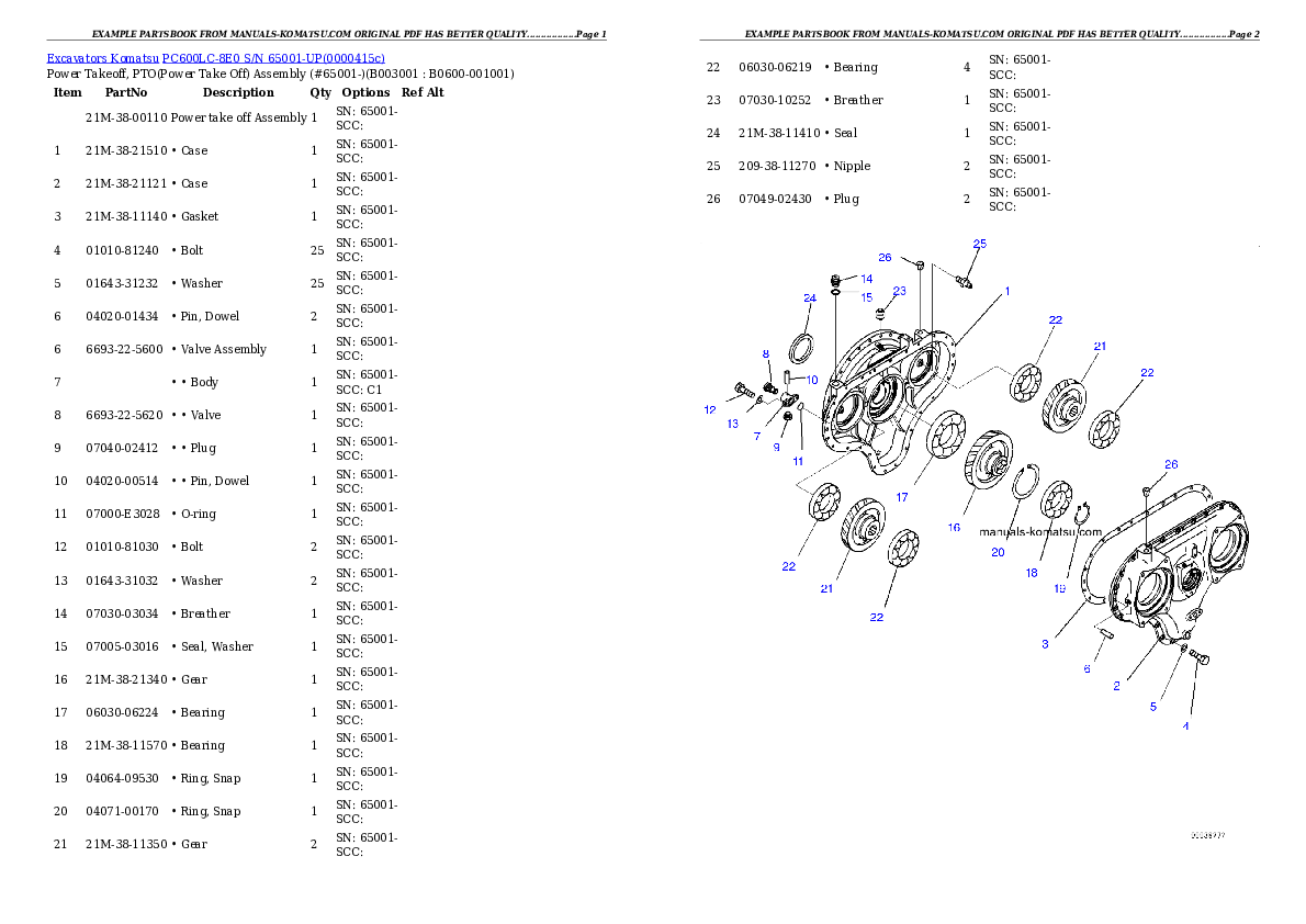 PC600LC-8E0 S/N 65001-UP Partsbook