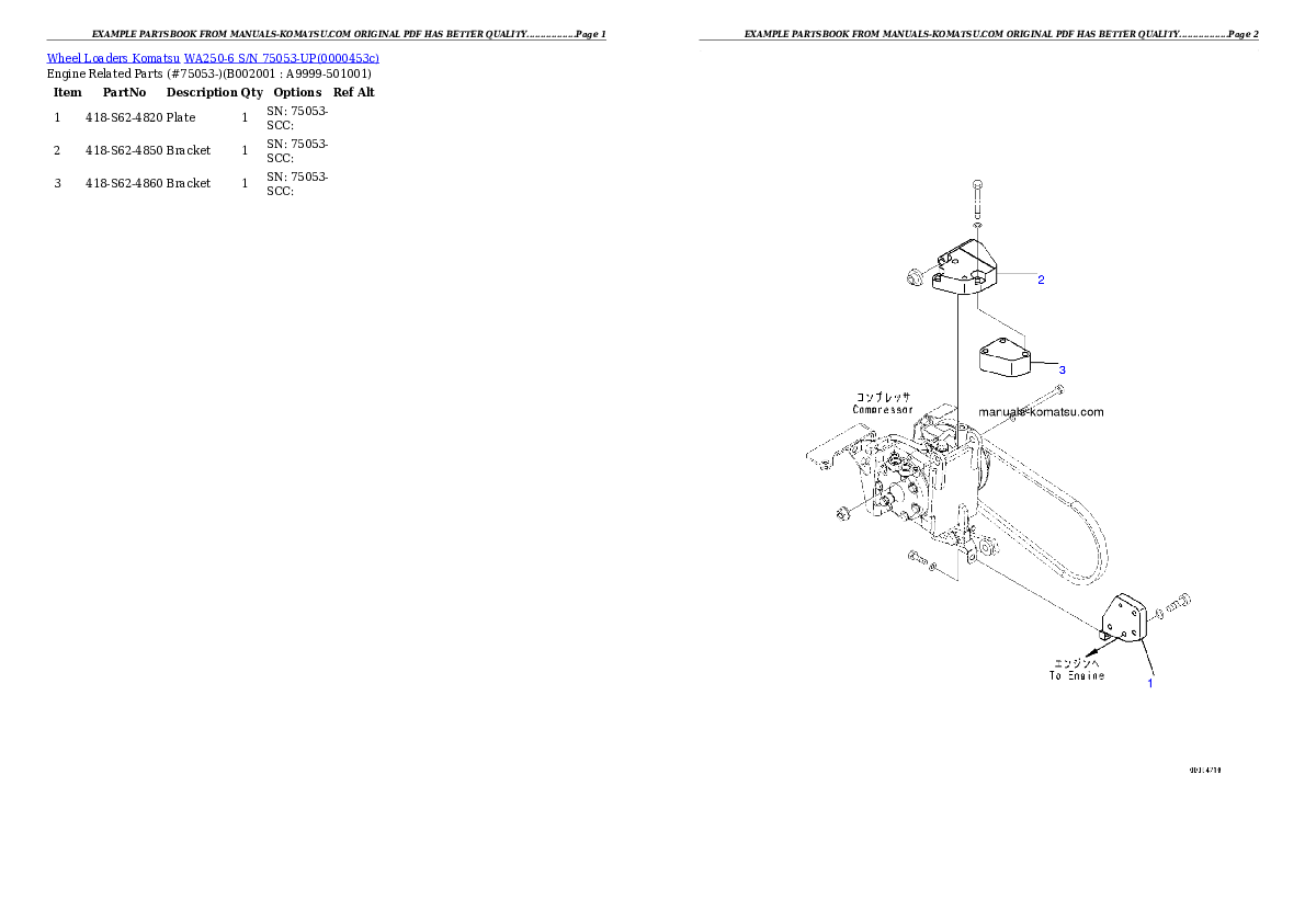 WA250-6 S/N 75053-UP Partsbook