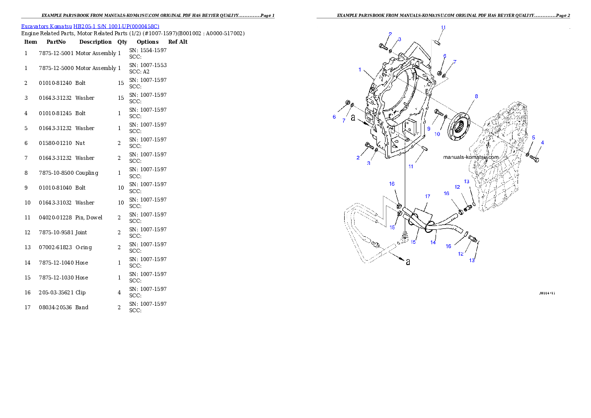 HB205-1 S/N 1001-UP Partsbook