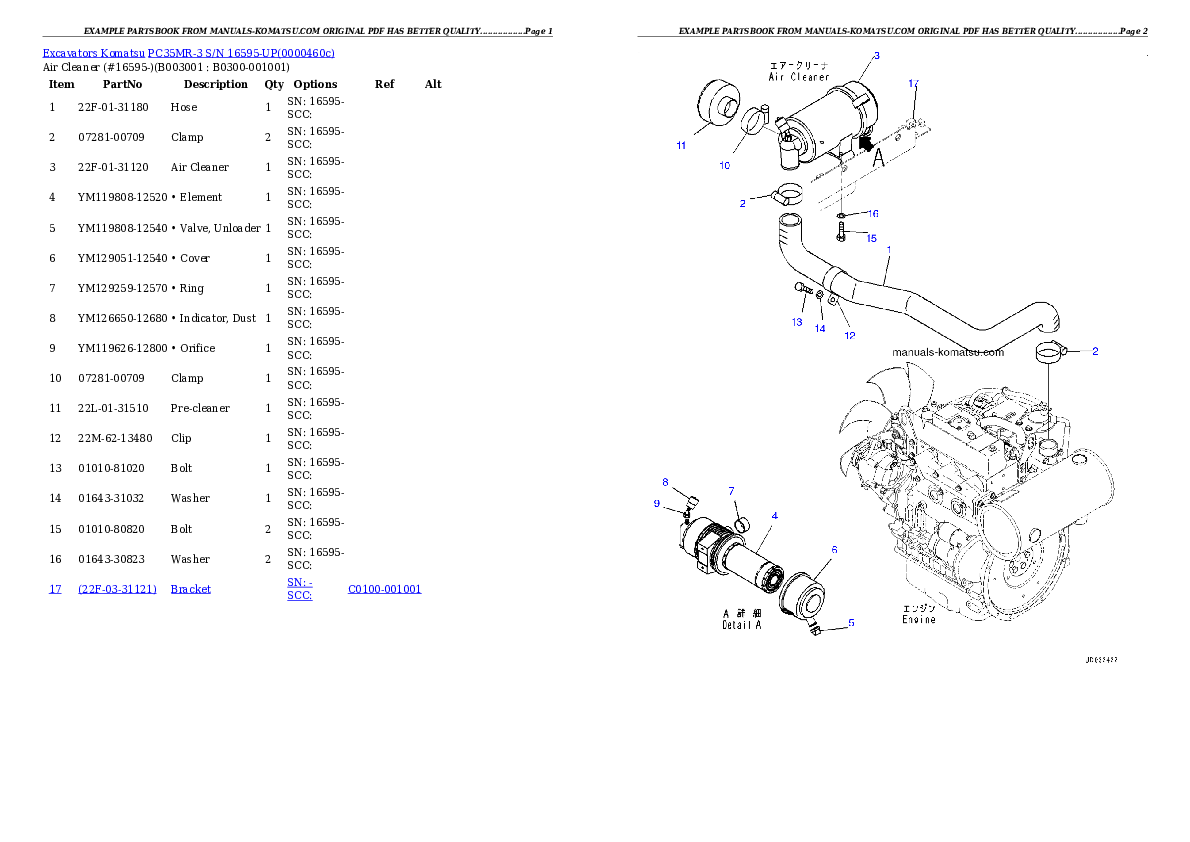 PC35MR-3 S/N 16595-UP (North America Spec.) Partsbook