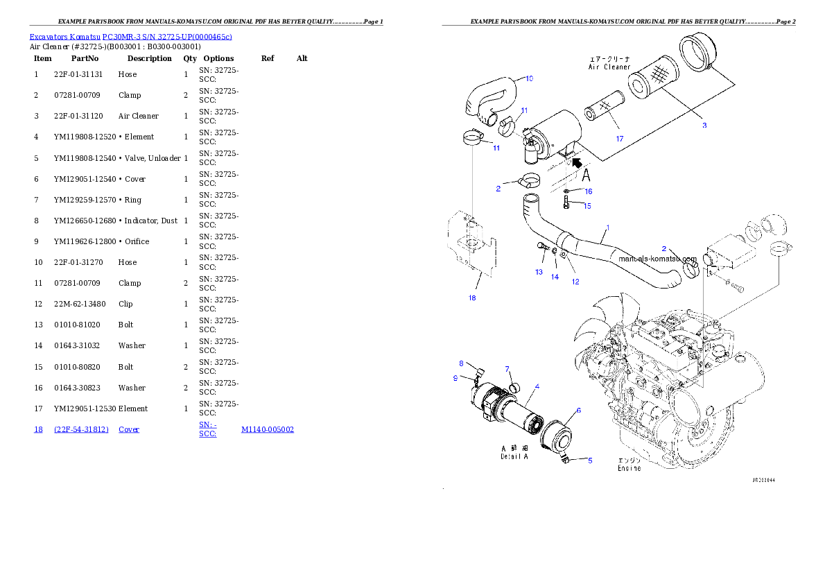 PC30MR-3 S/N 32725-UP Partsbook