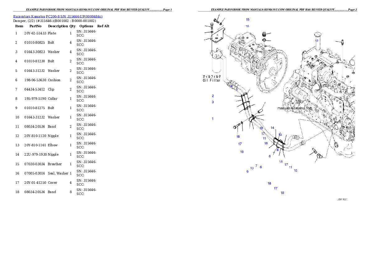 PC200-8 S/N 315646-UP Partsbook