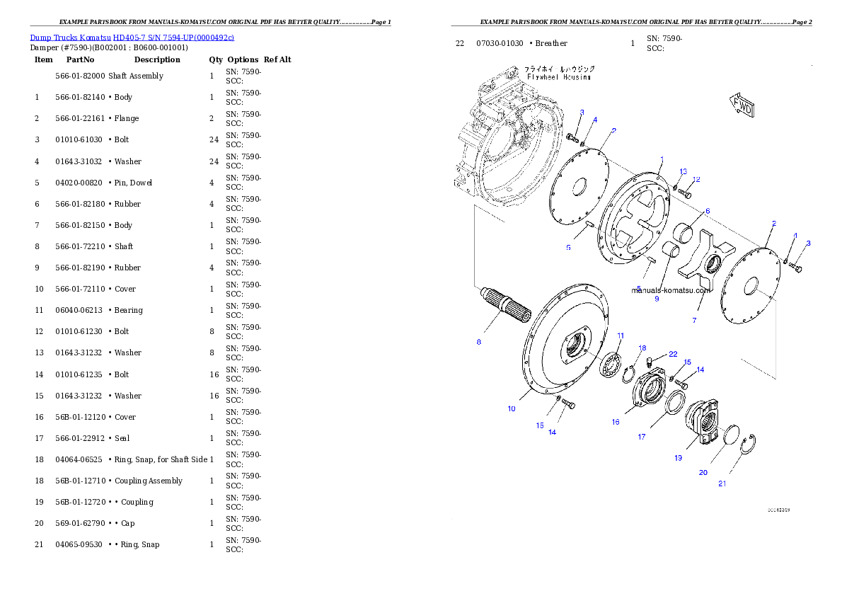 HD405-7 S/N 7594-UP Partsbook