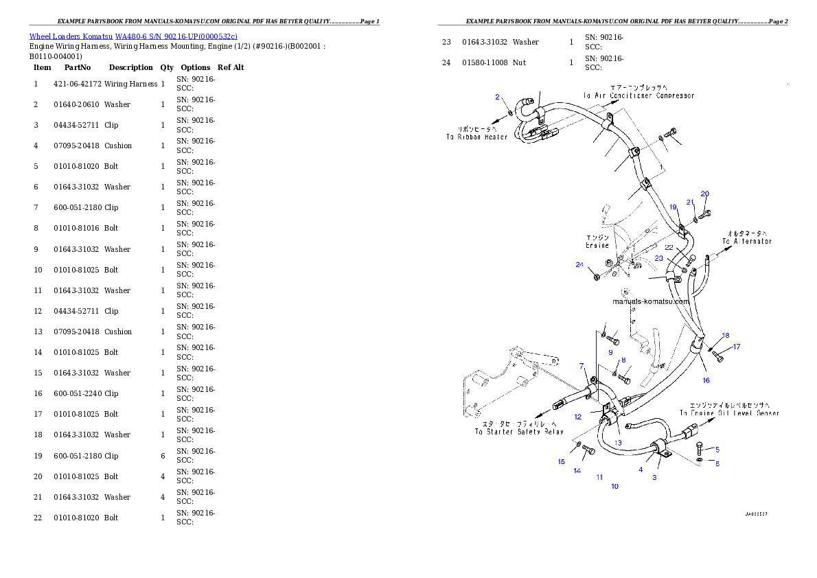 WA480-6 S/N 90216-UP (For North America) Partsbook