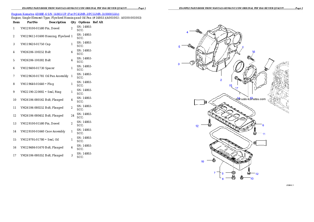 4D88E-6 S/N 14803-UP (For PC45MR-3/PC55MR-3) Partsbook