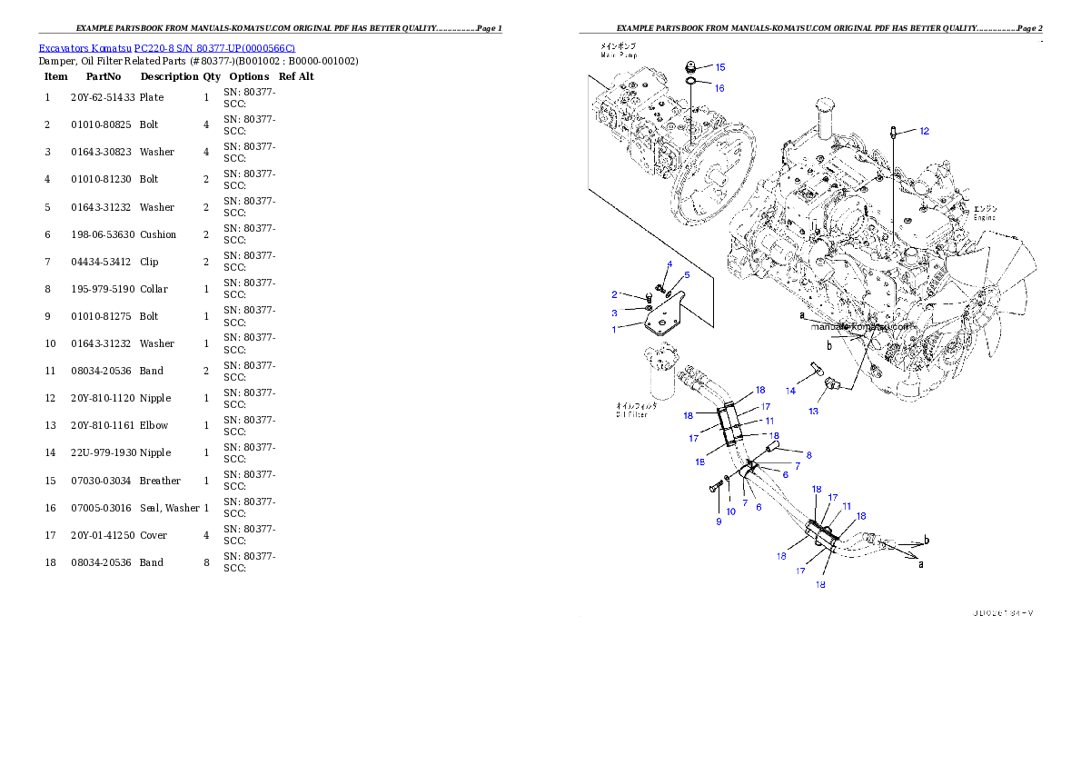 PC220-8 S/N 80377-UP Partsbook