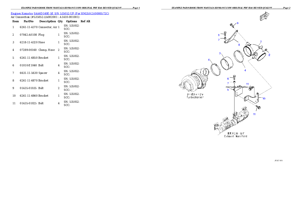 SAA6D140E-5E S/N 535052-UP (For HM350-2) Partsbook