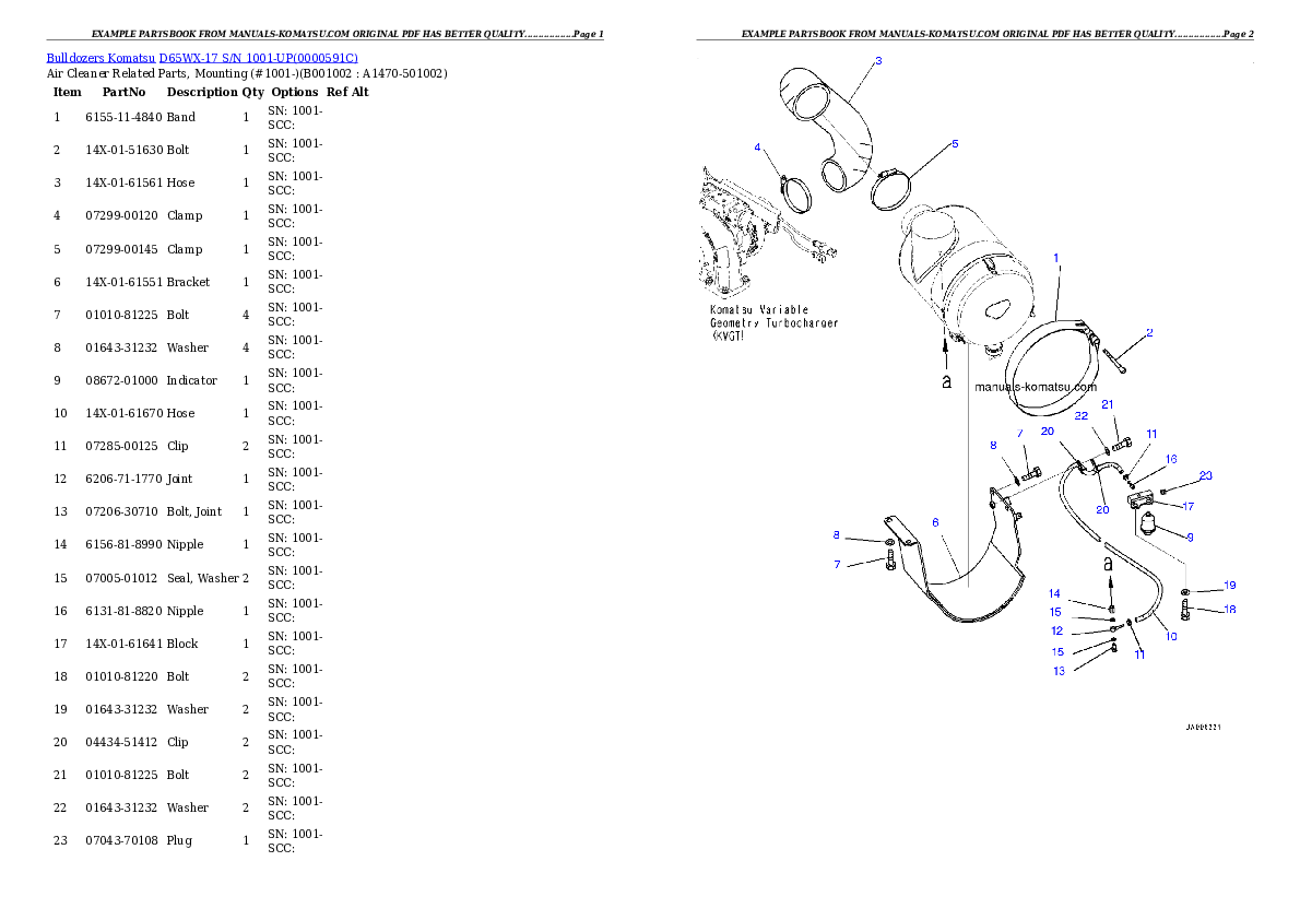 D65WX-17 S/N 1001-UP Partsbook