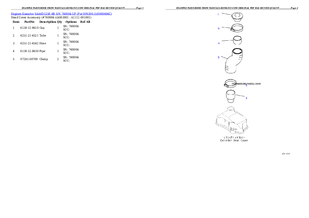 SAA6D125E-6B S/N 760004-UP (For HM300-3) Partsbook
