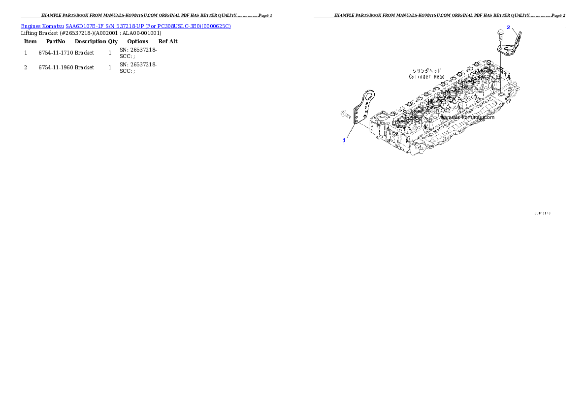 SAA6D107E-1F S/N 537218-UP (For PC308USLC-3E0) Partsbook