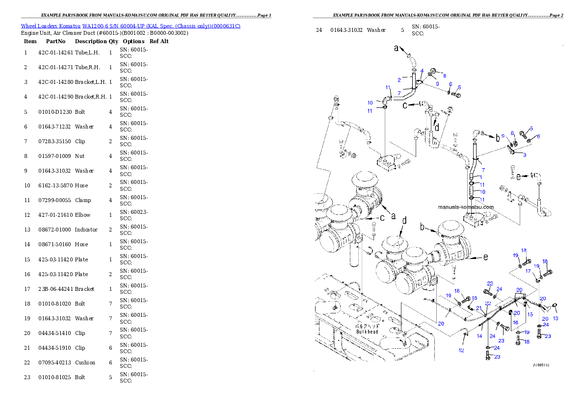 WA1200-6 S/N 60004-UP (KAL Spec. (Chassis only)) Partsbook