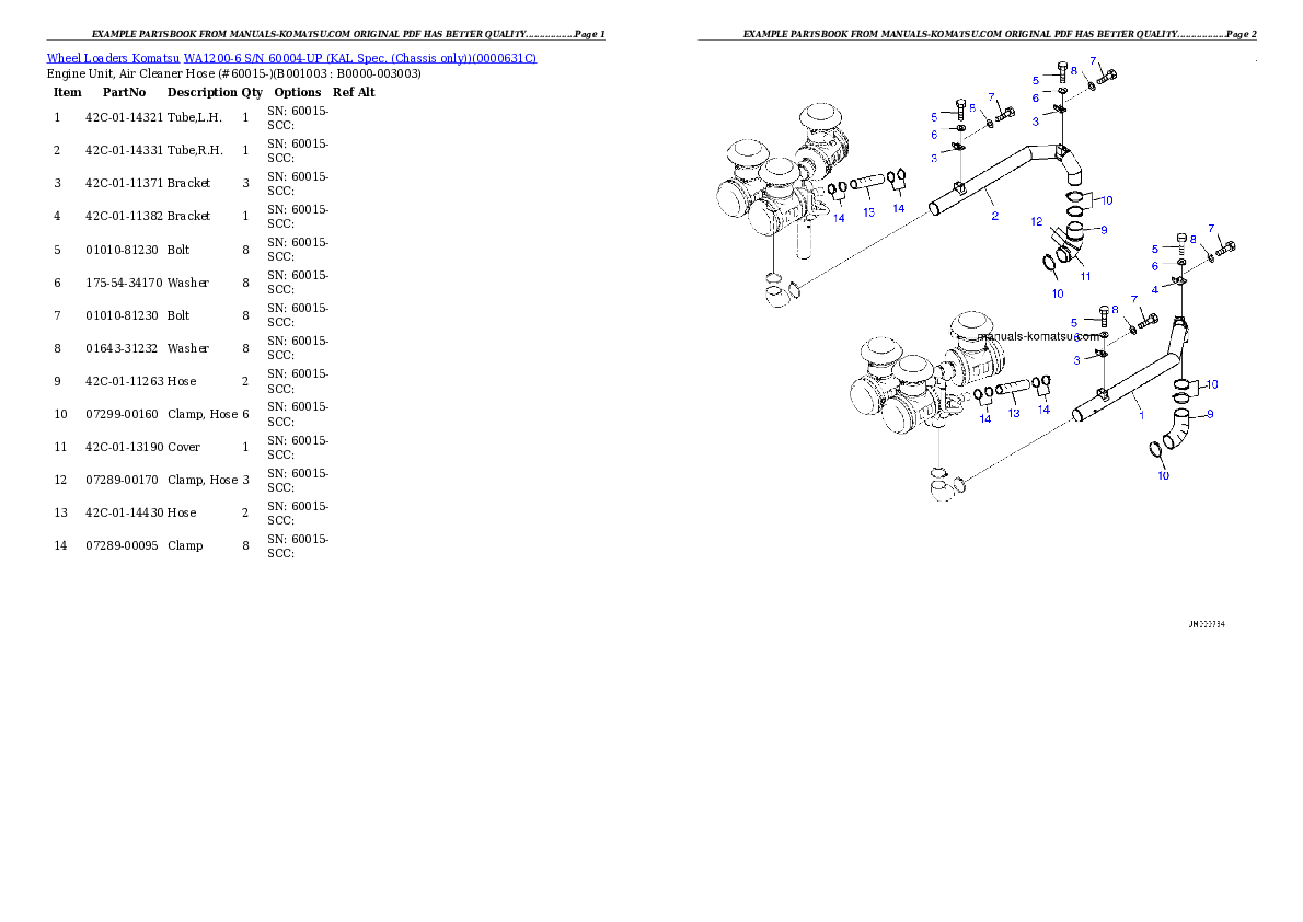 WA1200-6 S/N 60004-UP (KAL Spec. (Chassis only)) Partsbook