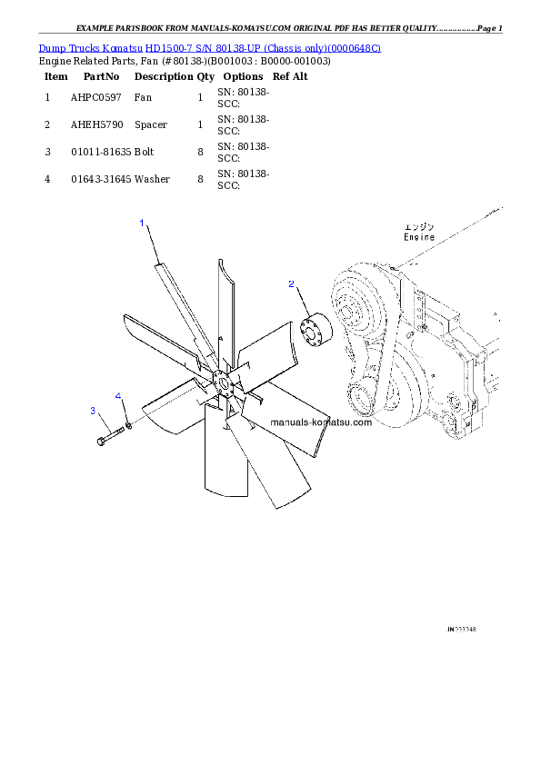 HD1500-7 S/N 80138-UP (Chassis only) Partsbook