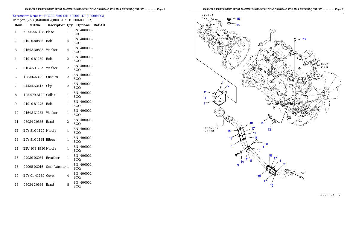 PC200-8M0 S/N 400001-UP Partsbook