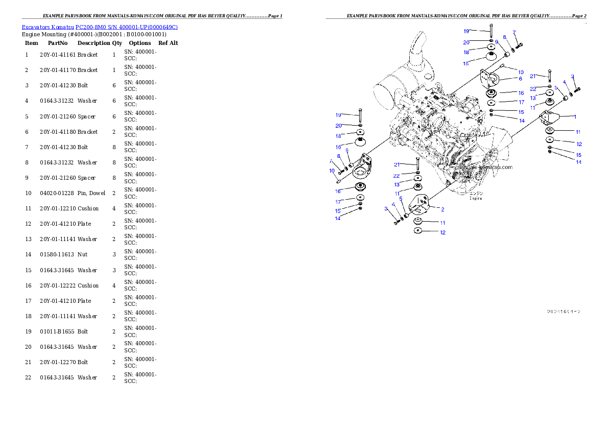 PC200-8M0 S/N 400001-UP Partsbook