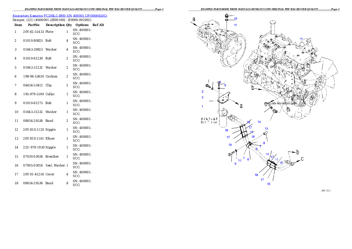 PC200LC-8M0 S/N 400001-UP Partsbook