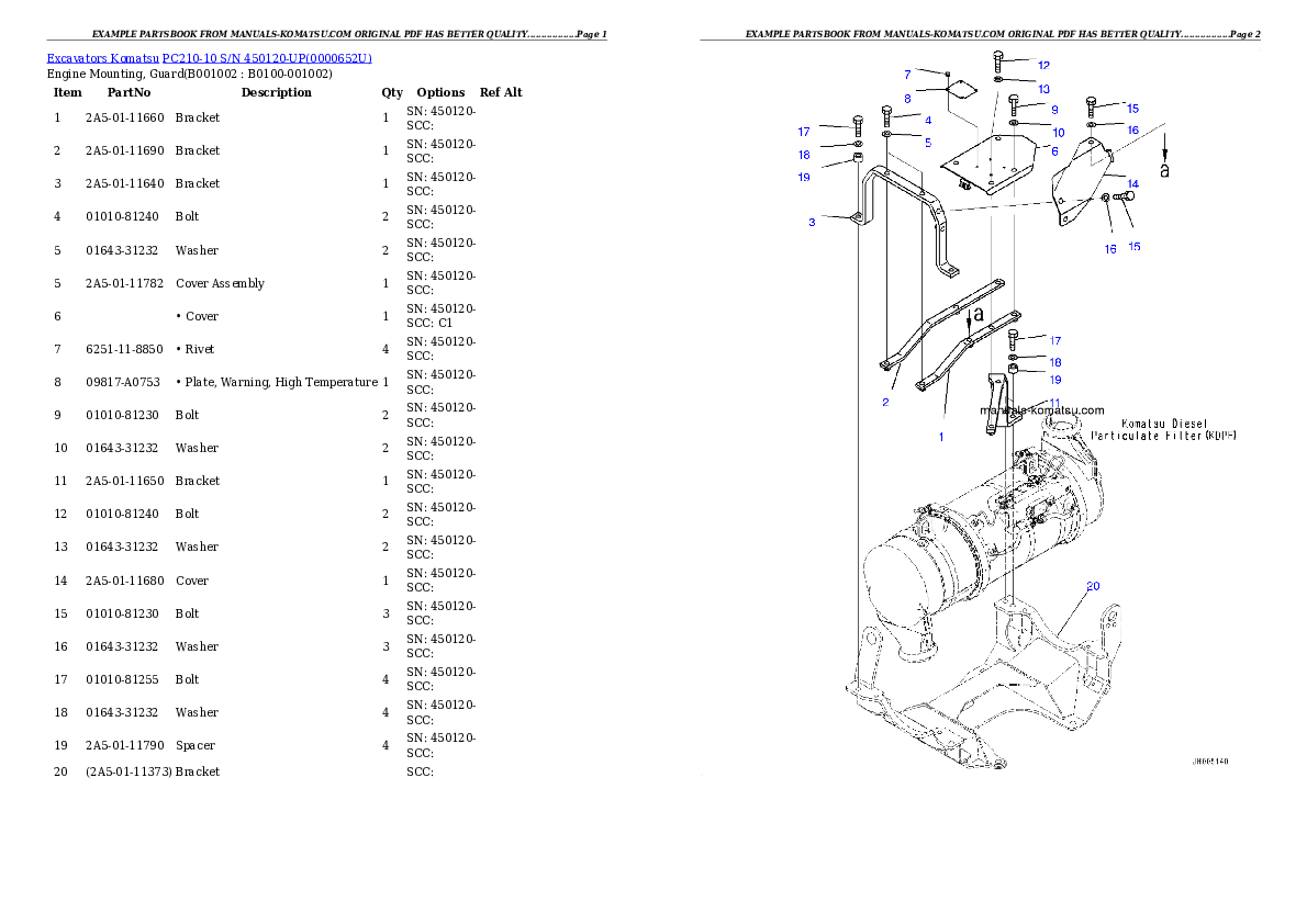 PC210-10 S/N 450120-UP Partsbook