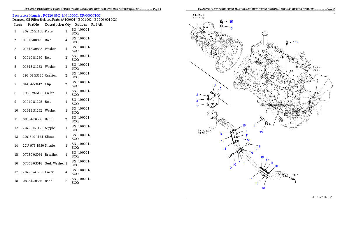 PC220-8M0 S/N 100001-UP Partsbook