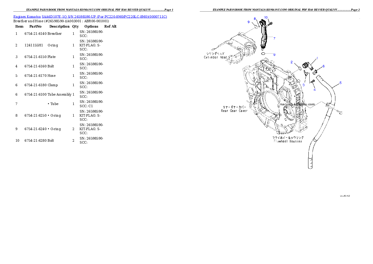 SAA6D107E-1Q S/N 26598590-UP (For PC220-8M0/PC220LC-8M0) Partsbook