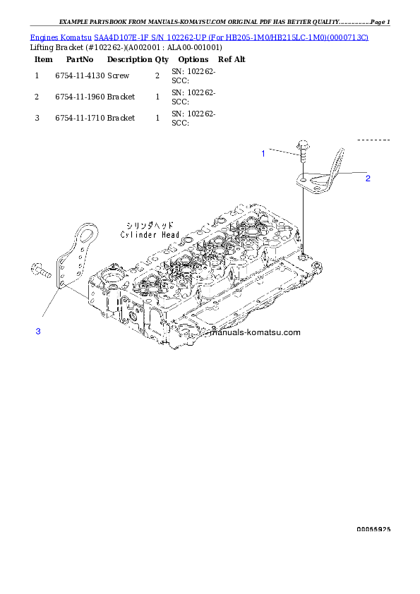 SAA4D107E-1F S/N 26102262-UP (For HB205-1M0/HB215LC-1M0) Partsbook