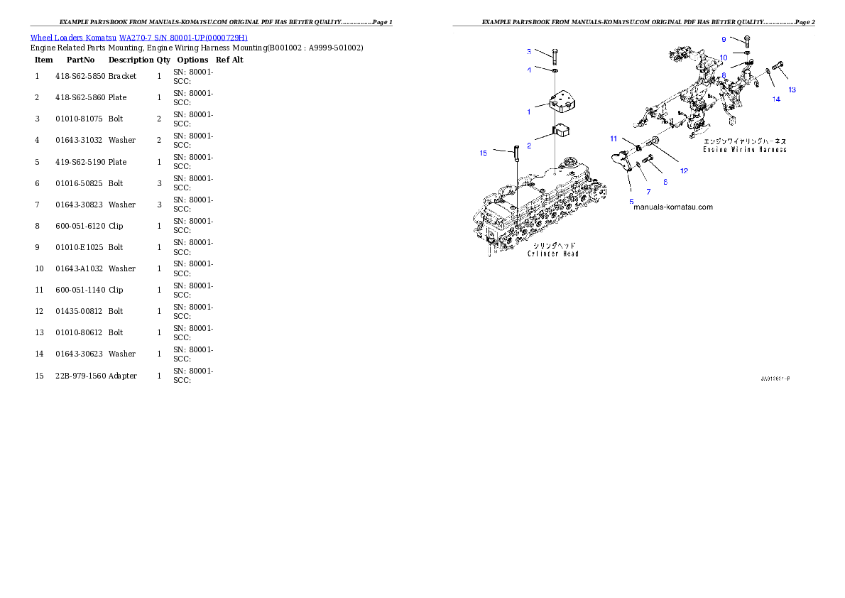 WA270-7 S/N 80001-UP Partsbook