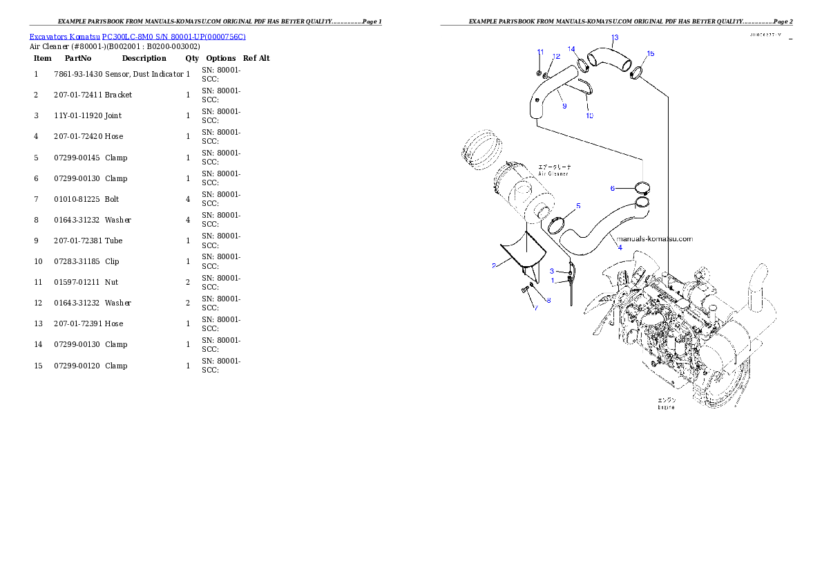 PC300LC-8M0 S/N 80001-UP Partsbook