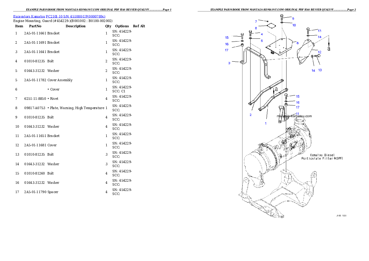 PC210I-10 S/N 451080-UP Partsbook