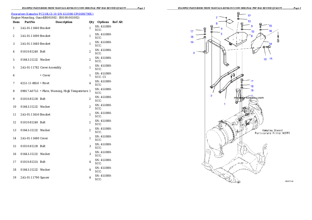 PC210LCI-10 S/N 451080-UP (EU Standard Machine) Partsbook