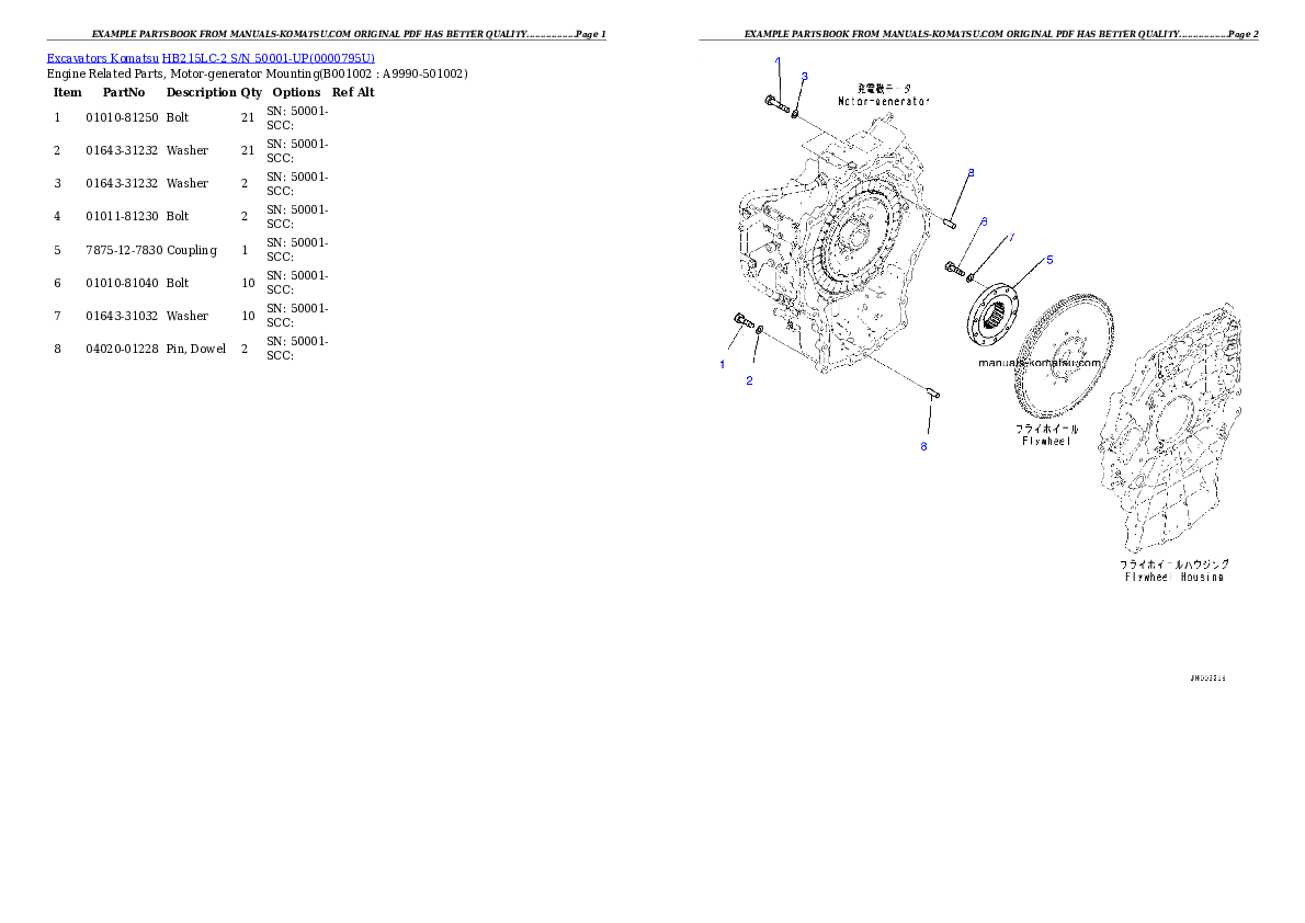 HB215LC-2 S/N 50001-UP Partsbook