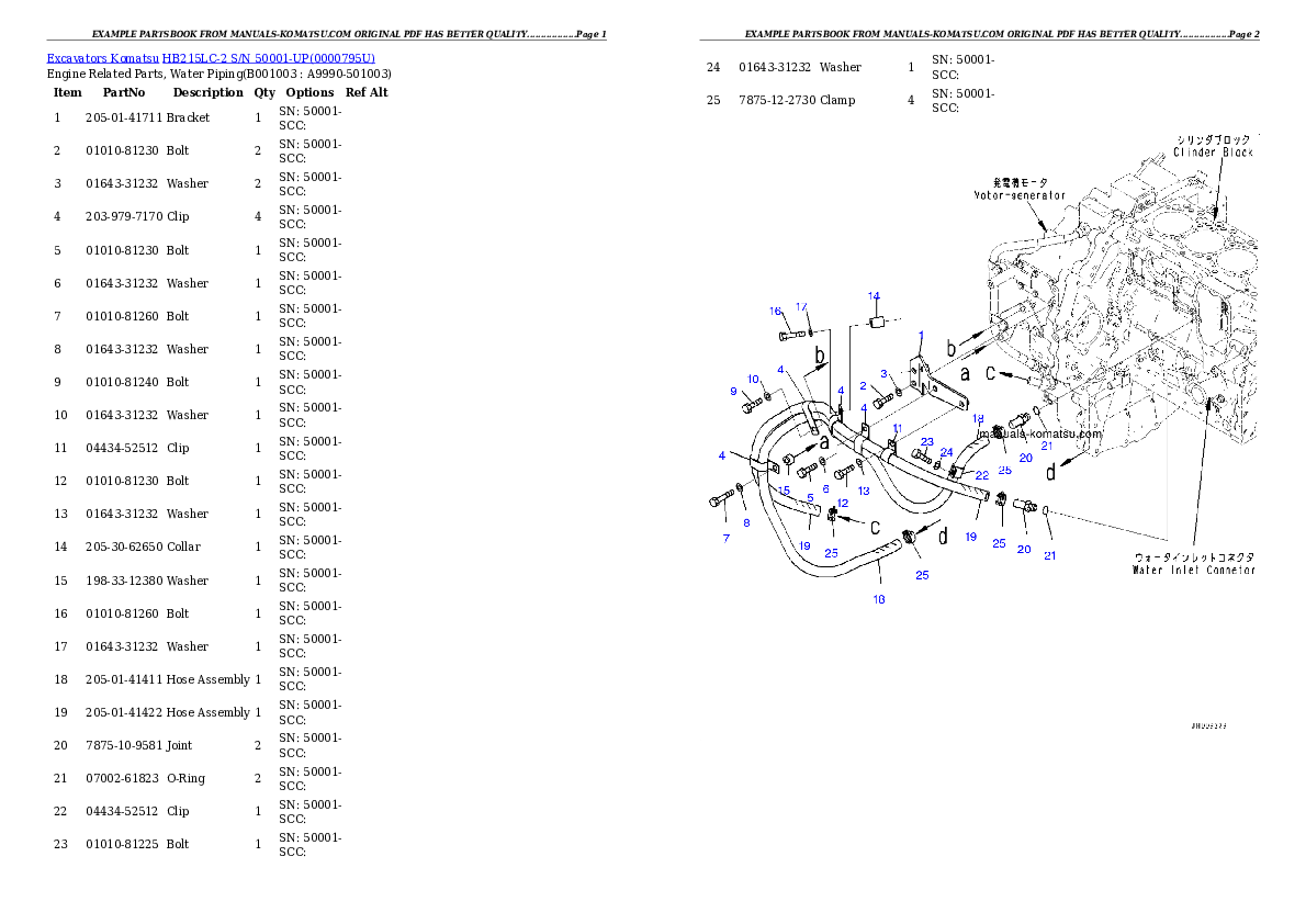 HB215LC-2 S/N 50001-UP Partsbook