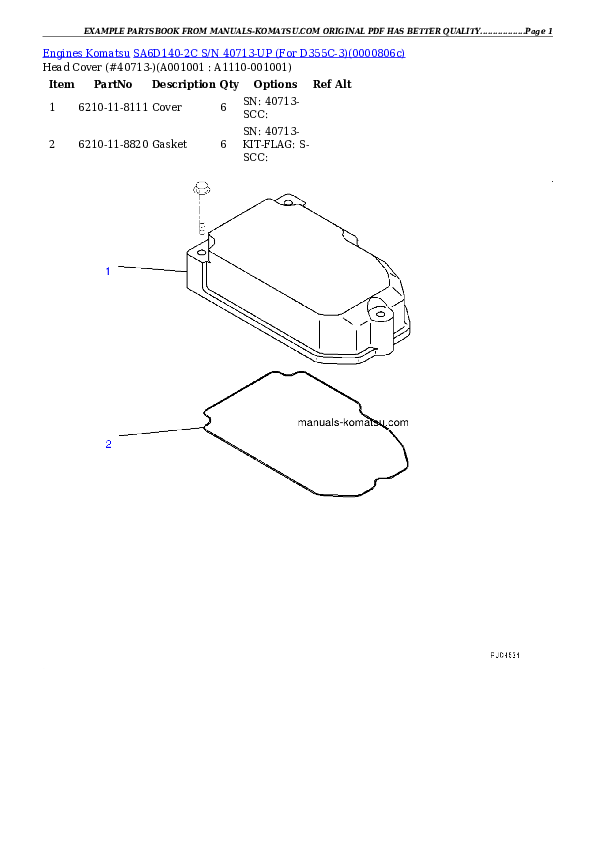 SA6D140-2C S/N 40713-UP (For D355C-3) Partsbook