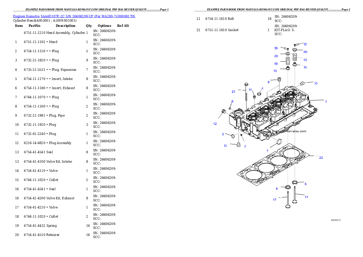 SAA4D107E-2C S/N 26606209-UP (For WA200-7) Partsbook