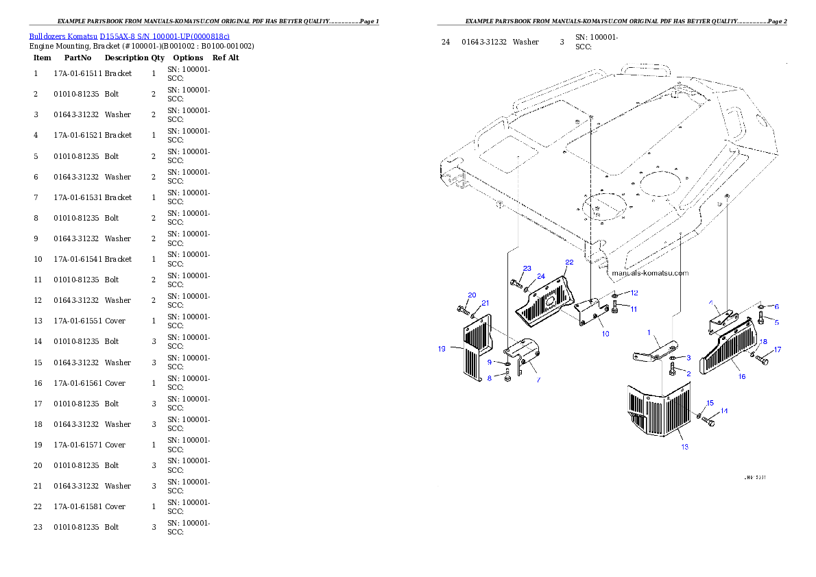 D155AX-8 S/N 100001-UP Partsbook