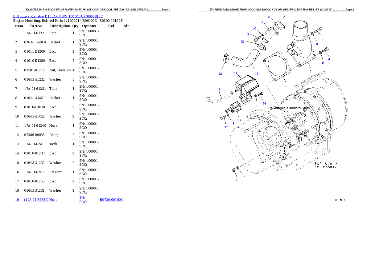 D155AX-8 S/N 100001-UP Partsbook