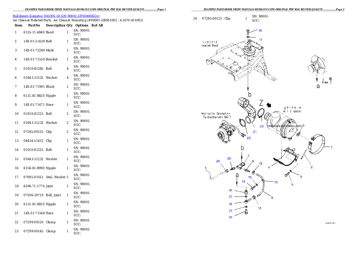 D65WX-18 S/N 90001-UP Partsbook