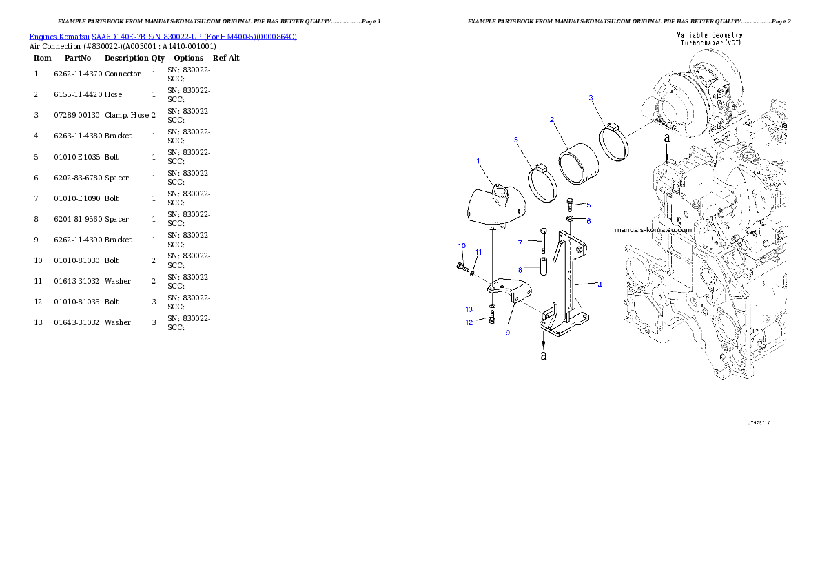 SAA6D140E-7B S/N 830022-UP (For HM400-5) Partsbook