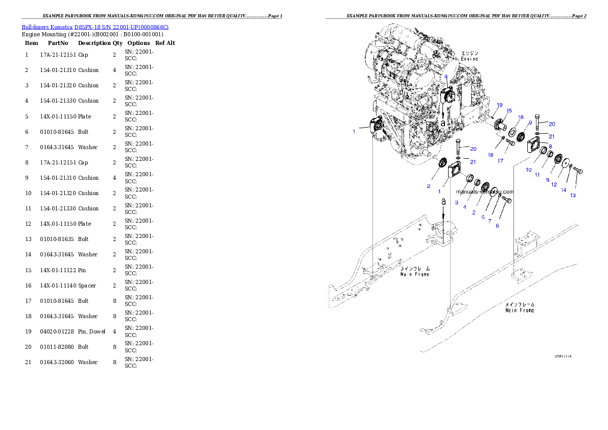 D85PX-18 S/N 22001-UP Partsbook