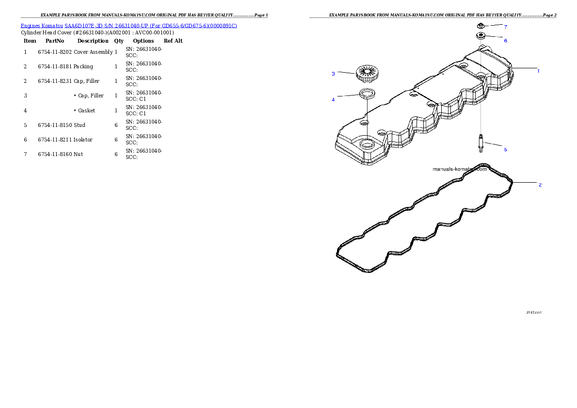 SAA6D107E-3D S/N 26631040-UP (For GD655-6/GD675-6) Partsbook