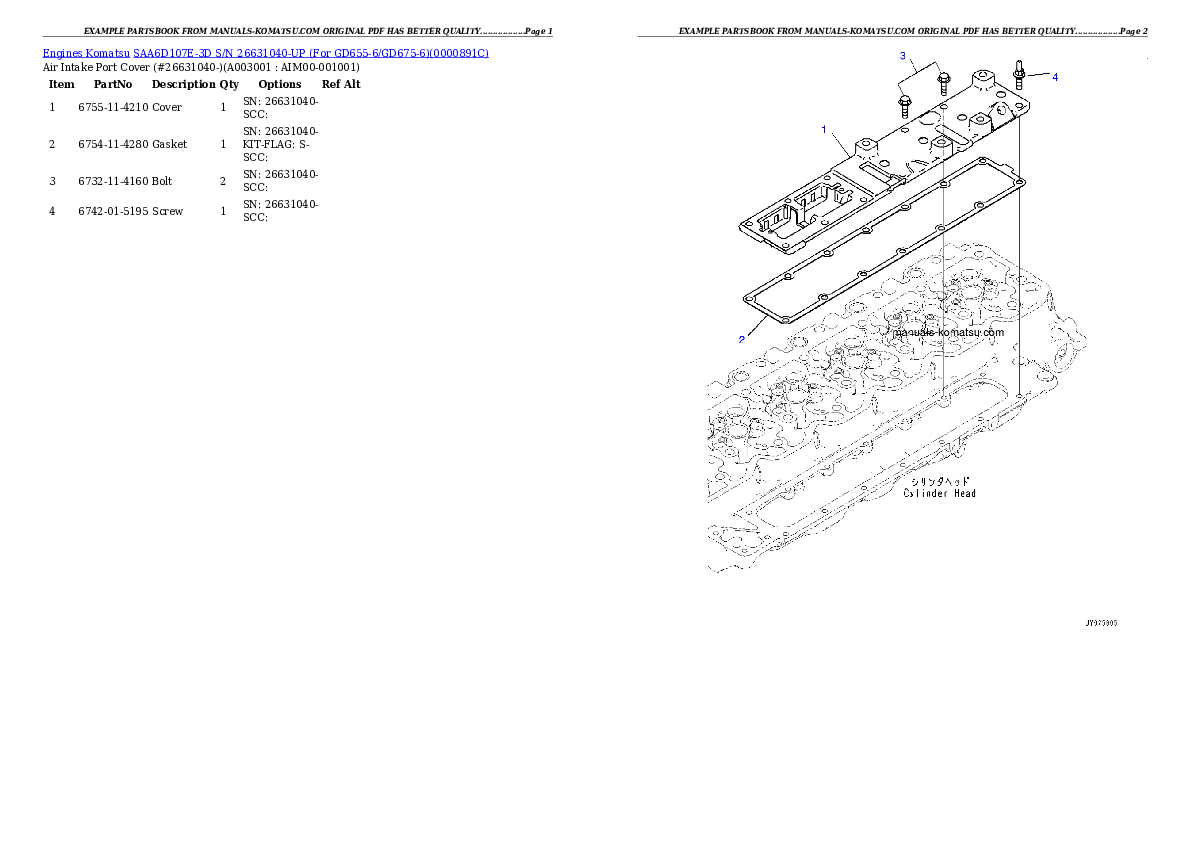 SAA6D107E-3D S/N 26631040-UP (For GD655-6/GD675-6) Partsbook