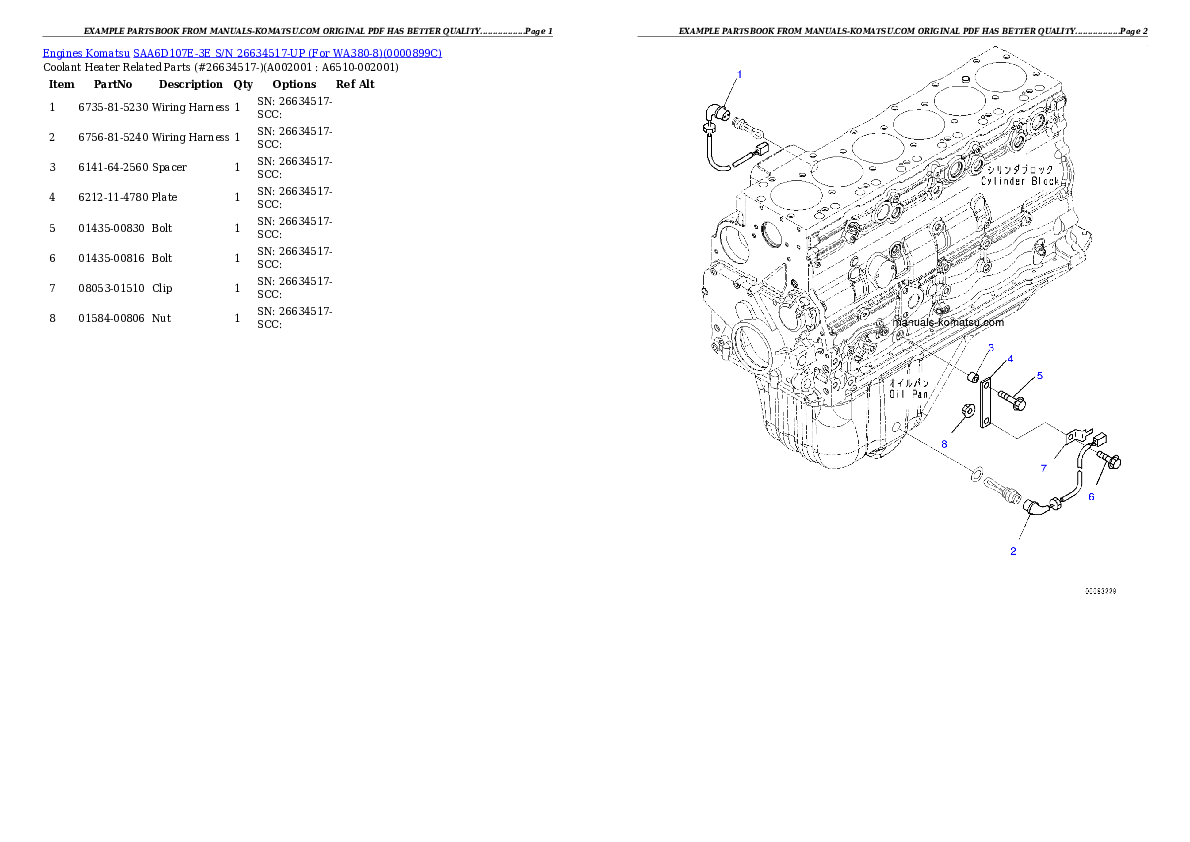 SAA6D107E-3E S/N 26634517-UP (For WA380-8) Partsbook