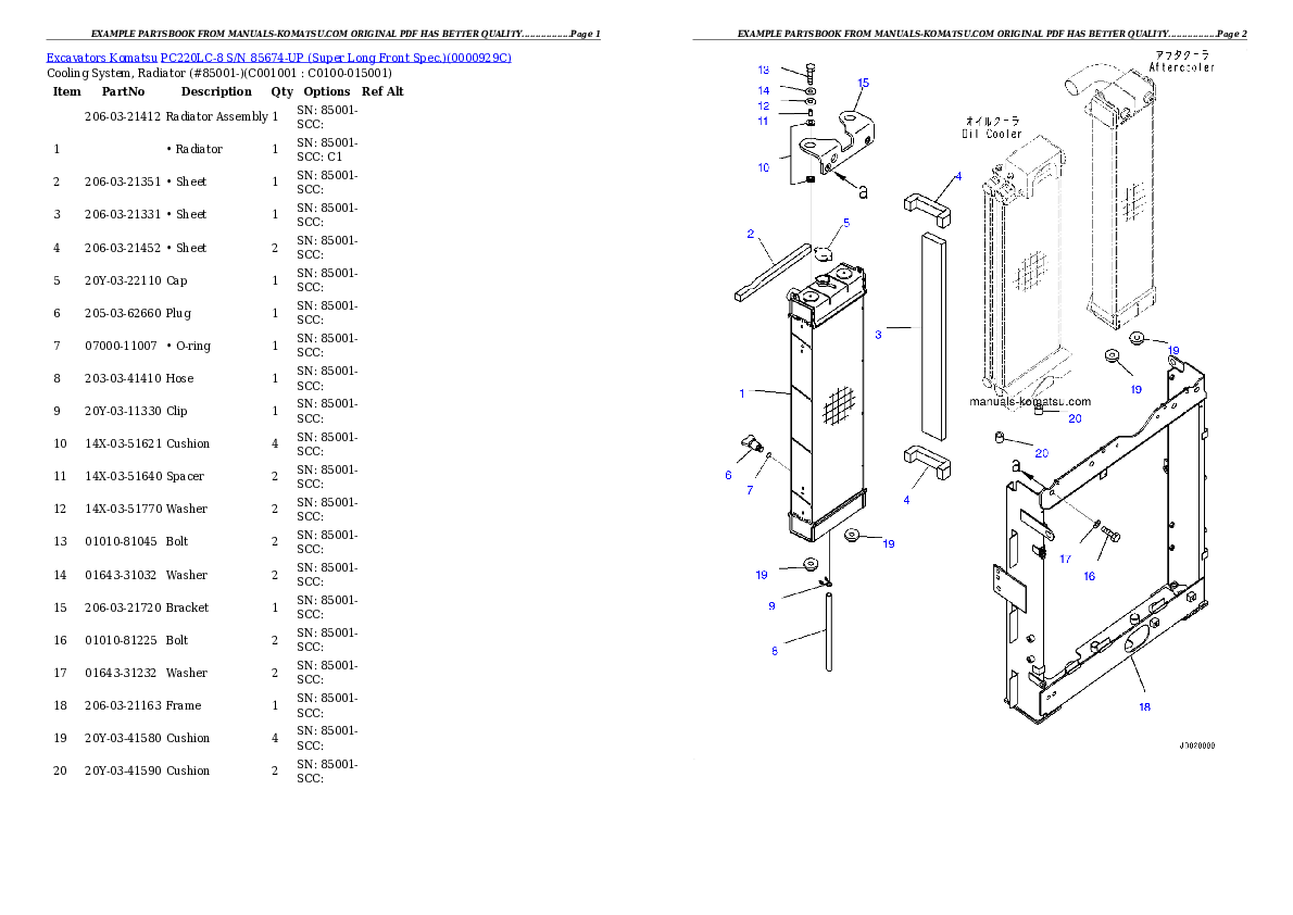 PC220LC-8 S/N 85674-UP (Super Long Front Spec.) Partsbook