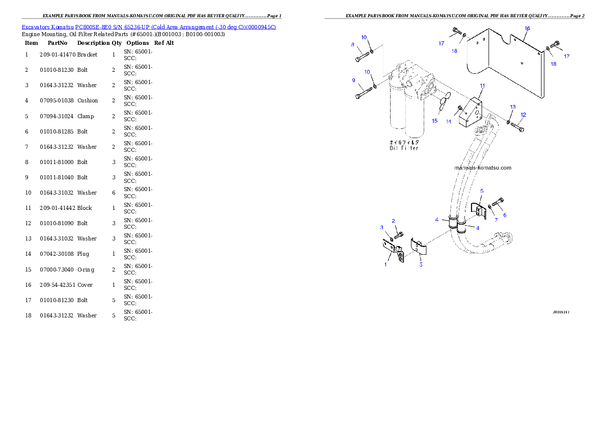 PC800SE-8E0 S/N 65236-UP (Cold Area Arrangement (-30 deg C)) Partsbook