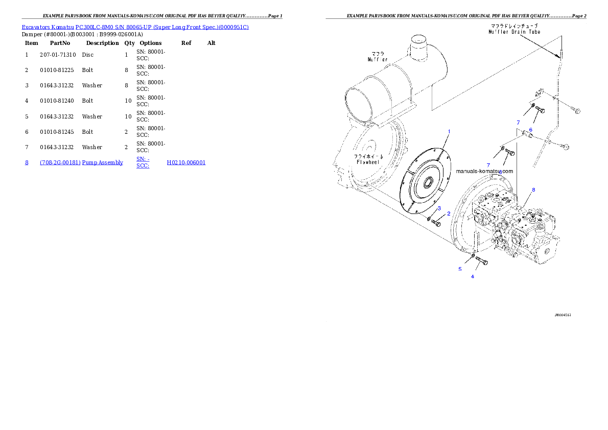 PC300LC-8M0 S/N 80065-UP (Super Long Front Spec.) Partsbook