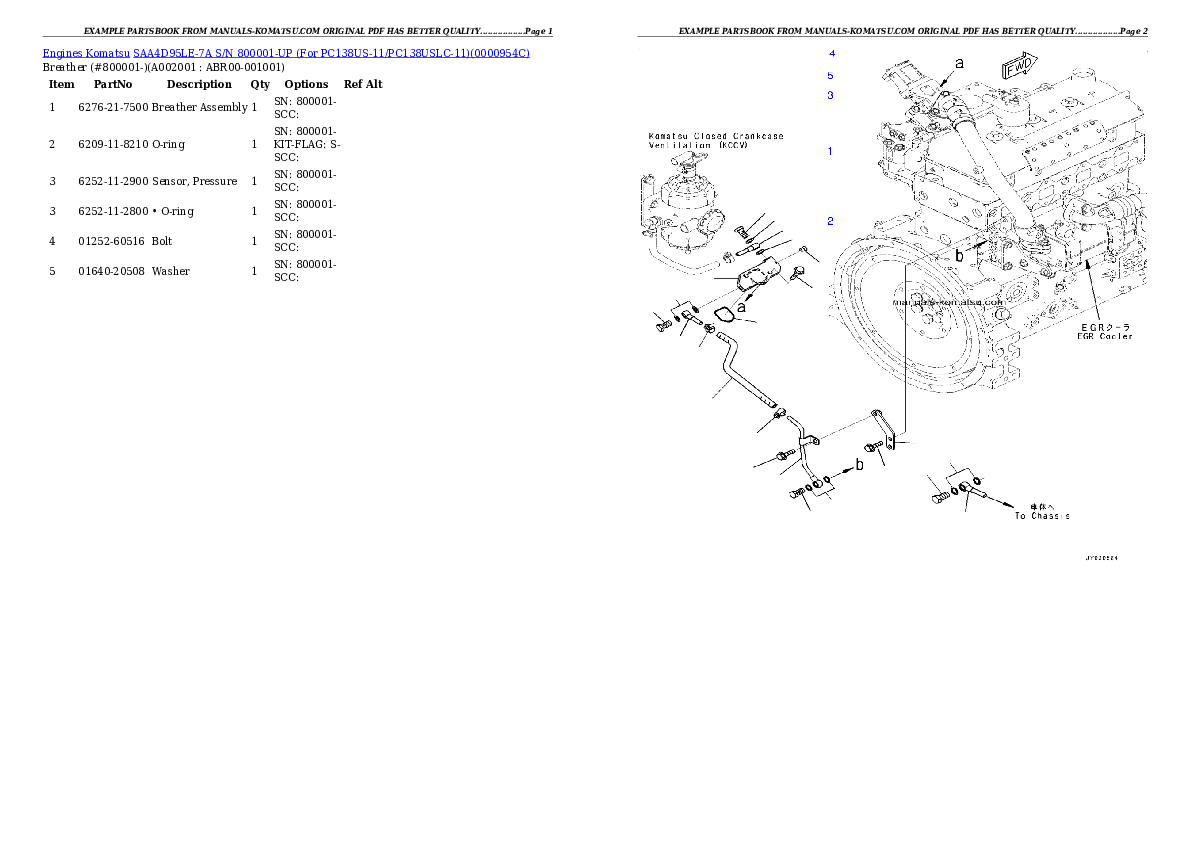 SAA4D95LE-7A S/N 800001-UP (For PC138US-11/PC138USLC-11) Partsbook