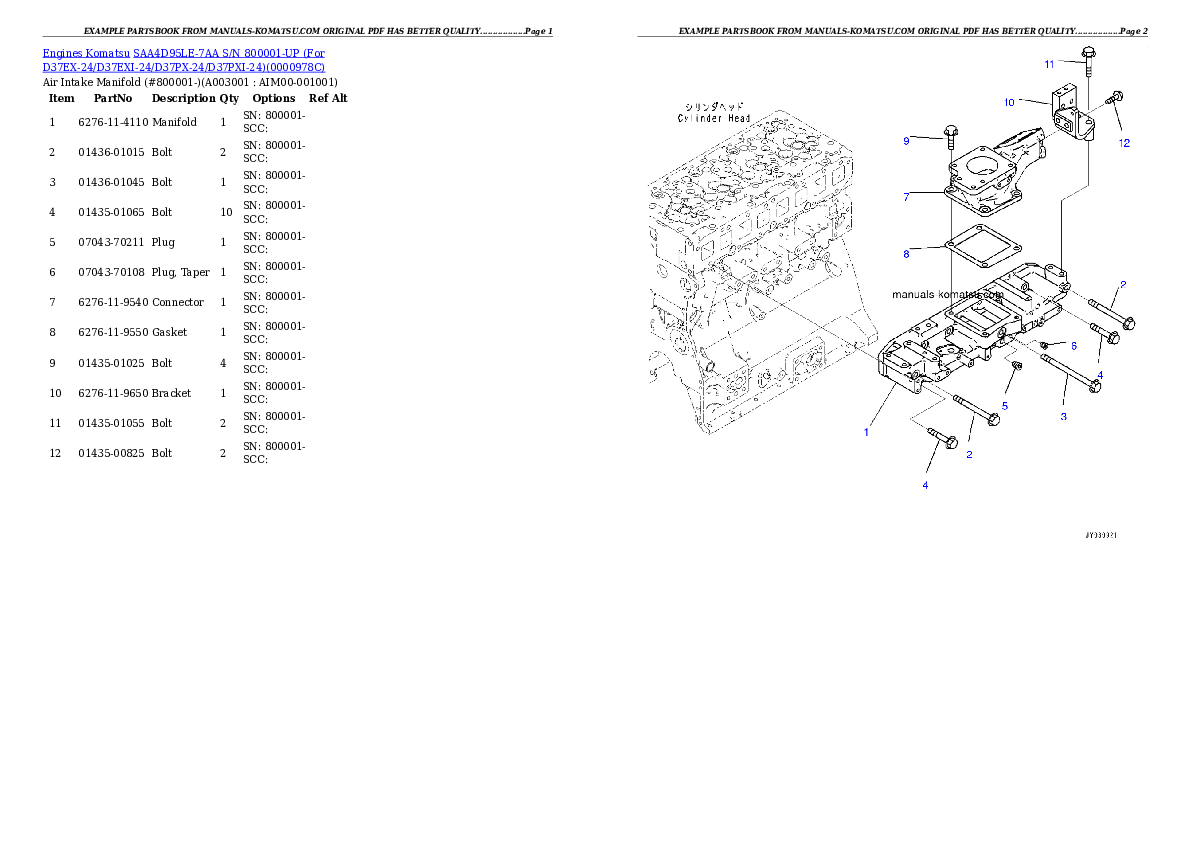 SAA4D95LE-7AA S/N 800001-UP (For D37EX-24/D37EXI-24/D37PX-24/D37PXI-24) Partsbook