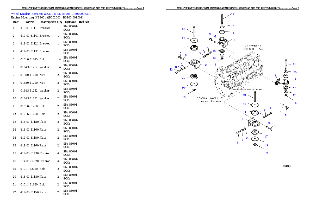 WA320-8 S/N 85001-UP Partsbook