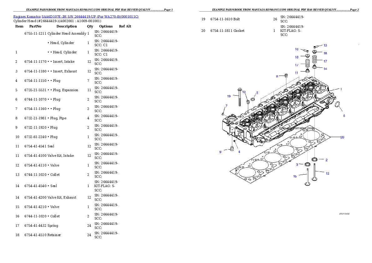 SAA6D107E-3H S/N 26644419-UP (For WA270-8) Partsbook