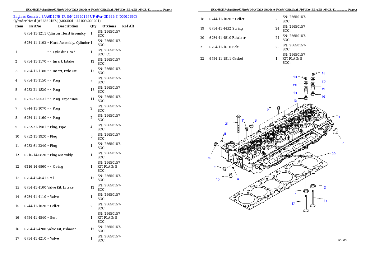 SAA6D107E-1R S/N 26650157-UP (For GD535-5) Partsbook